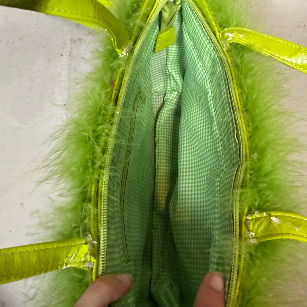 Kate Spade Lime Green Heart Print Feather Trim Bag and Wallet Set Vintage Y2K - Picture 5 of 8